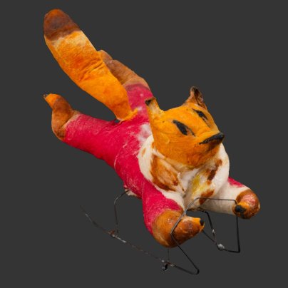 Игрушка ёлочная "Лиса на санках", Артель "Ёлочная игрушка" г. Москва, вата, роспись, металл, СССР, 1930-1940 гг.