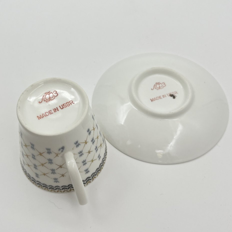 Пара кофейная, фарфор, деколь, золочение, Ленинградский фарфоровый завод (ЛФЗ), СССР, 1970-1990 гг.