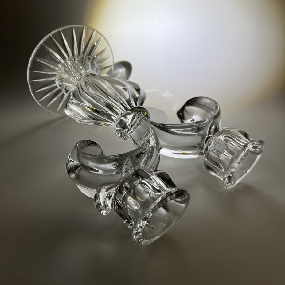 Подсвечник на 2 свечи, хрусталь, выдувание в форму, гранение, Гусевской хрустальный завод (Гусь-Хрустальный), СССР, 1970-1990 гг.