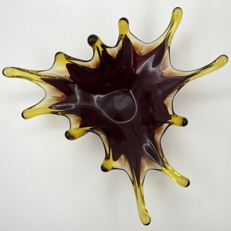 Ваза (фруктовница) "Медуза", цветное стекло, гутная техника, СССР, 1970-1990 гг.
