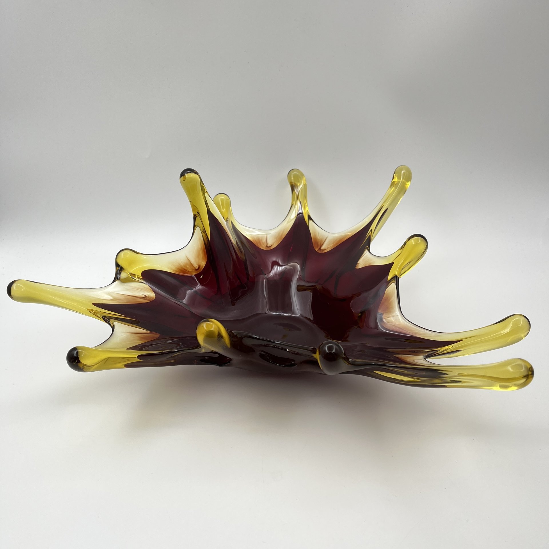 Ваза (фруктовница) "Медуза", цветное стекло, гутная техника, СССР, 1970-1990 гг.