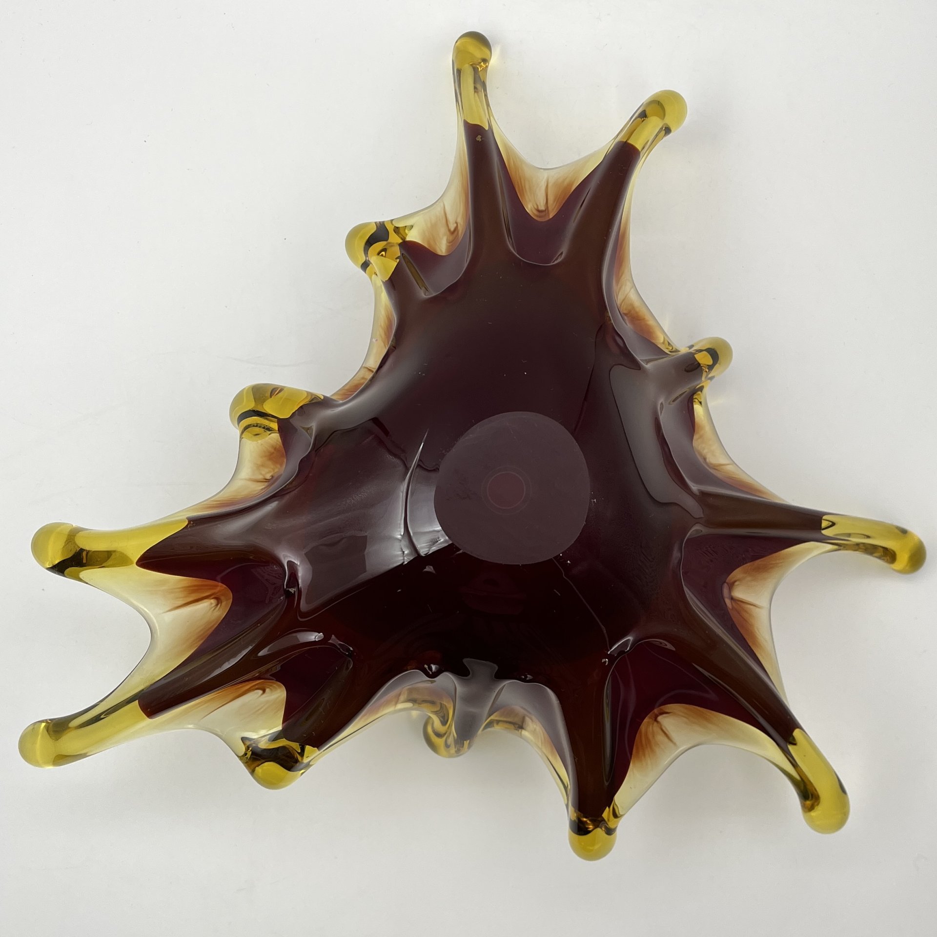 Ваза (фруктовница) "Медуза", цветное стекло, гутная техника, СССР, 1970-1990 гг.