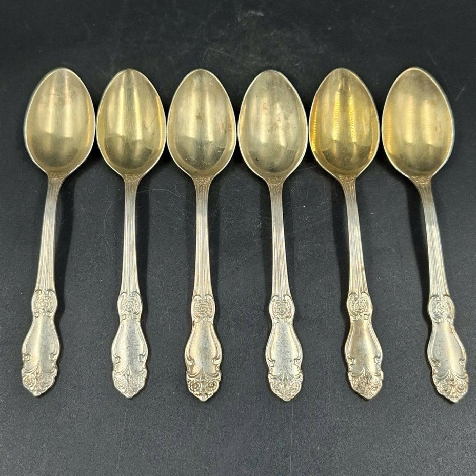 Набор из шести чайных ложек "Серебряная роза", мНЦ (медь-никель-цинк), Кольчугинский завод цветных металлов, СССР, 1970-1990 гг.