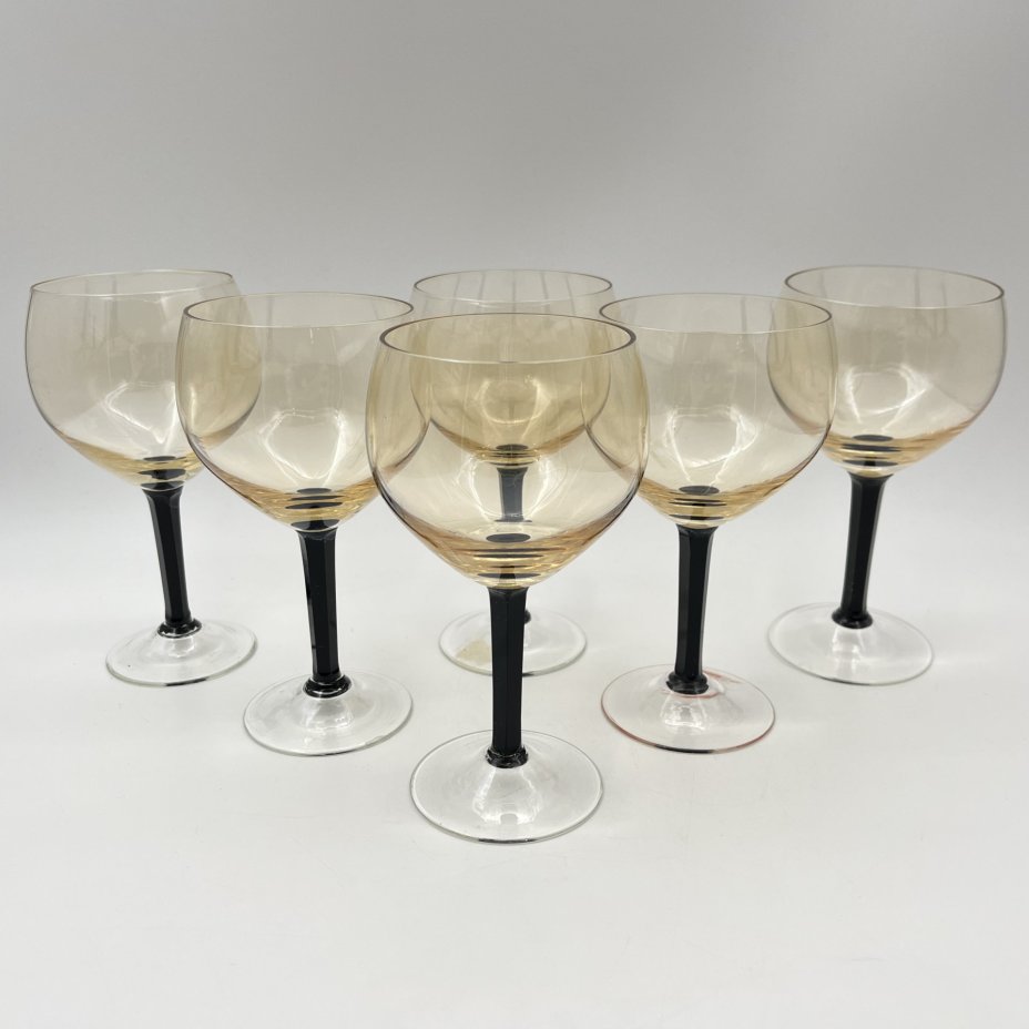 Набор бокалов для вина на 6 персон, хрусталь, гранение, Стеклозавод «Неман», СССР, 1970-1990 гг.