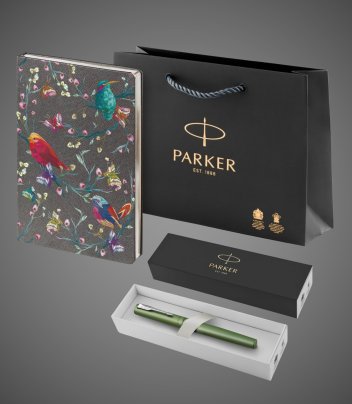 Подарочный набор: Ручка-роллер Parker Vector XL Green CT и Ежедневник недатированный, серый, Лаки и смолы: лак, латунь, нержавеющая сталь