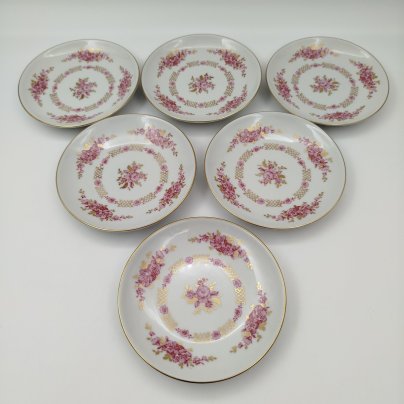 набор из 6-ти розеток с цветочным декором, фарфор, деколь, золочение, Graf Von Henneberg Porzellan, 1777 Jlmenau, ГДР, 1977-1990 гг.