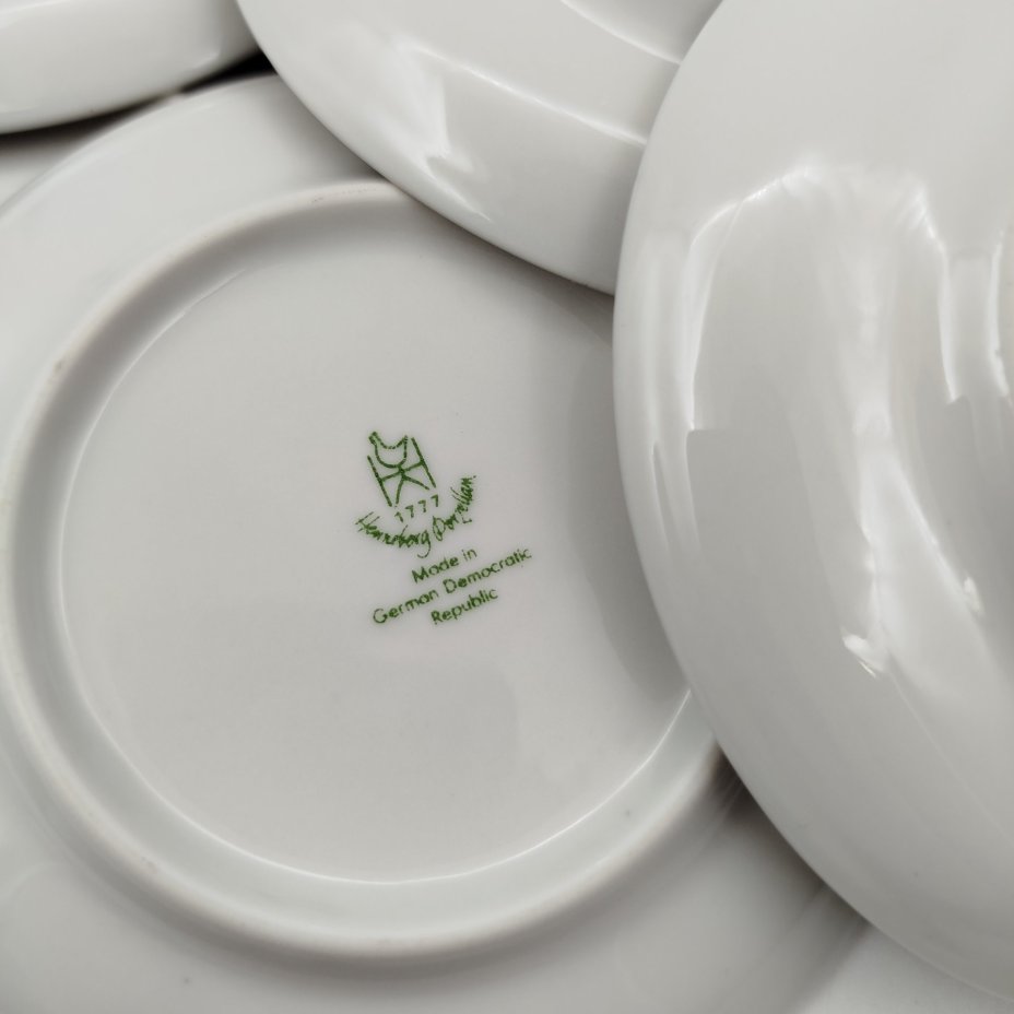 набор из 6-ти розеток с цветочным декором, фарфор, деколь, золочение, Graf Von Henneberg Porzellan, 1777 Jlmenau, ГДР, 1977-1990 гг.