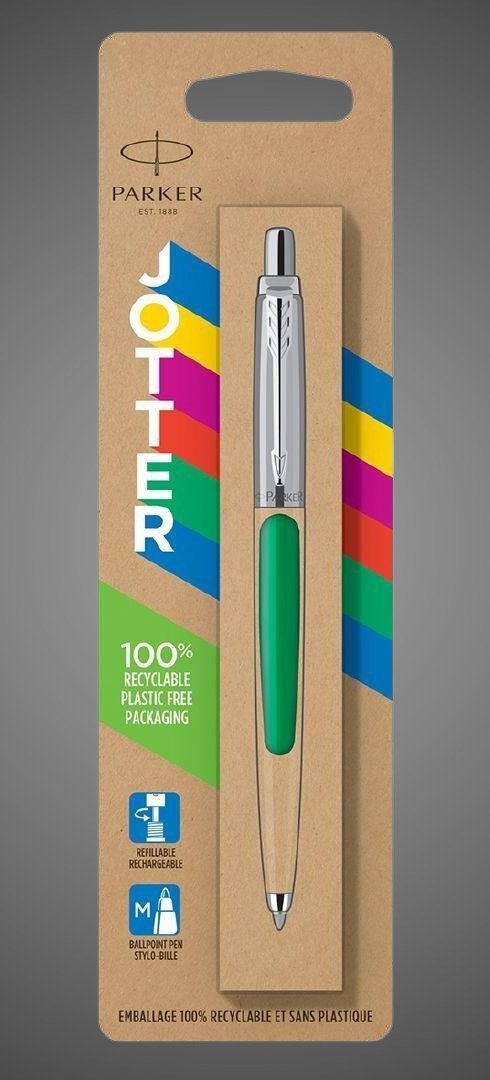 Шариковая ручка Parker Jotter ORIGINALS GREEN CT, стержень: Mblue ЭКО-УПАКОВКА, Металлы: нержавеющая сталь, пластик