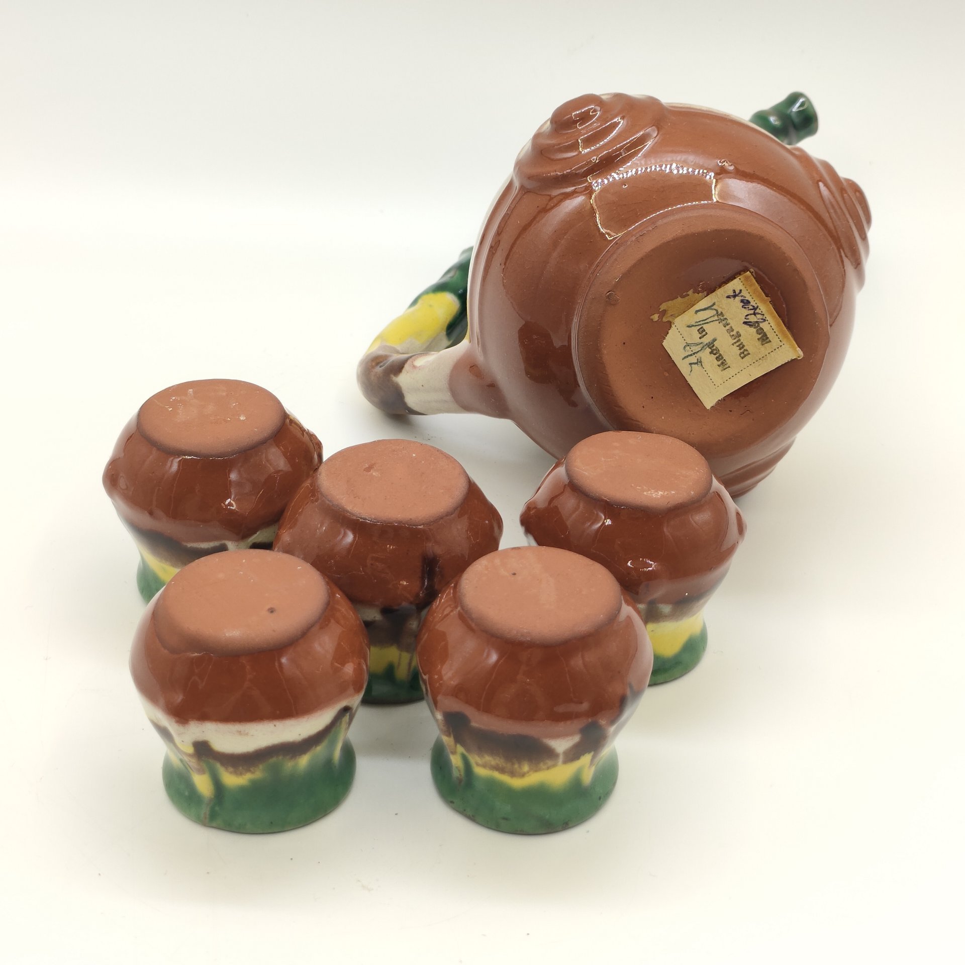 Набор для подачи крепких напитков (кувшин и 5 стопок), обливная керамика, глазурь