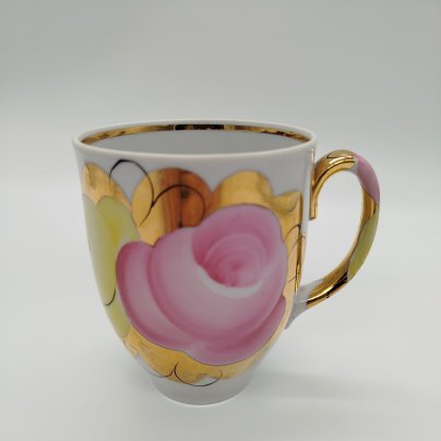 Большая чайная кружка, фарфор, роспись, золочение, Дулевский фарфоровый завод (Дулёво), СССР, 1964-1968 гг.