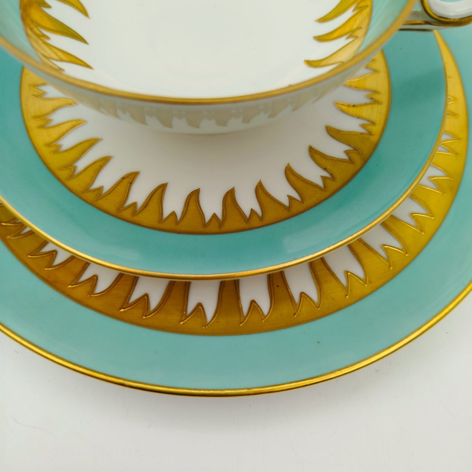 Трио чайное бирюзового цвета с золотистым декором, фарфор, крытье, золочение, Wallendorf, ГДР, 1963-1980 гг.