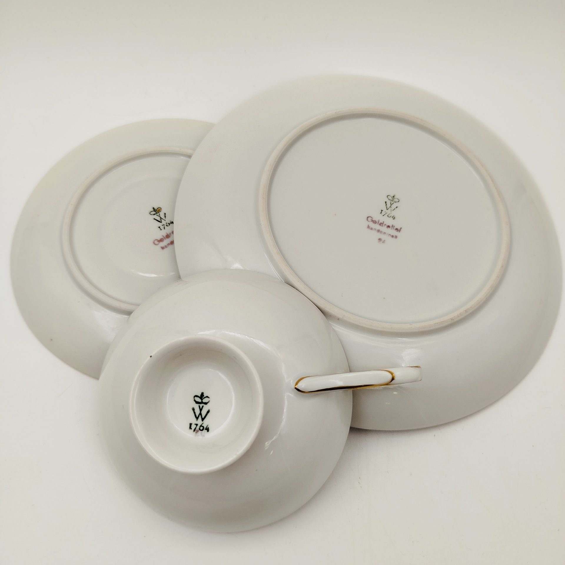 Трио чайное бирюзового цвета с золотистым декором, фарфор, крытье, золочение, Wallendorf, ГДР, 1963-1980 гг.