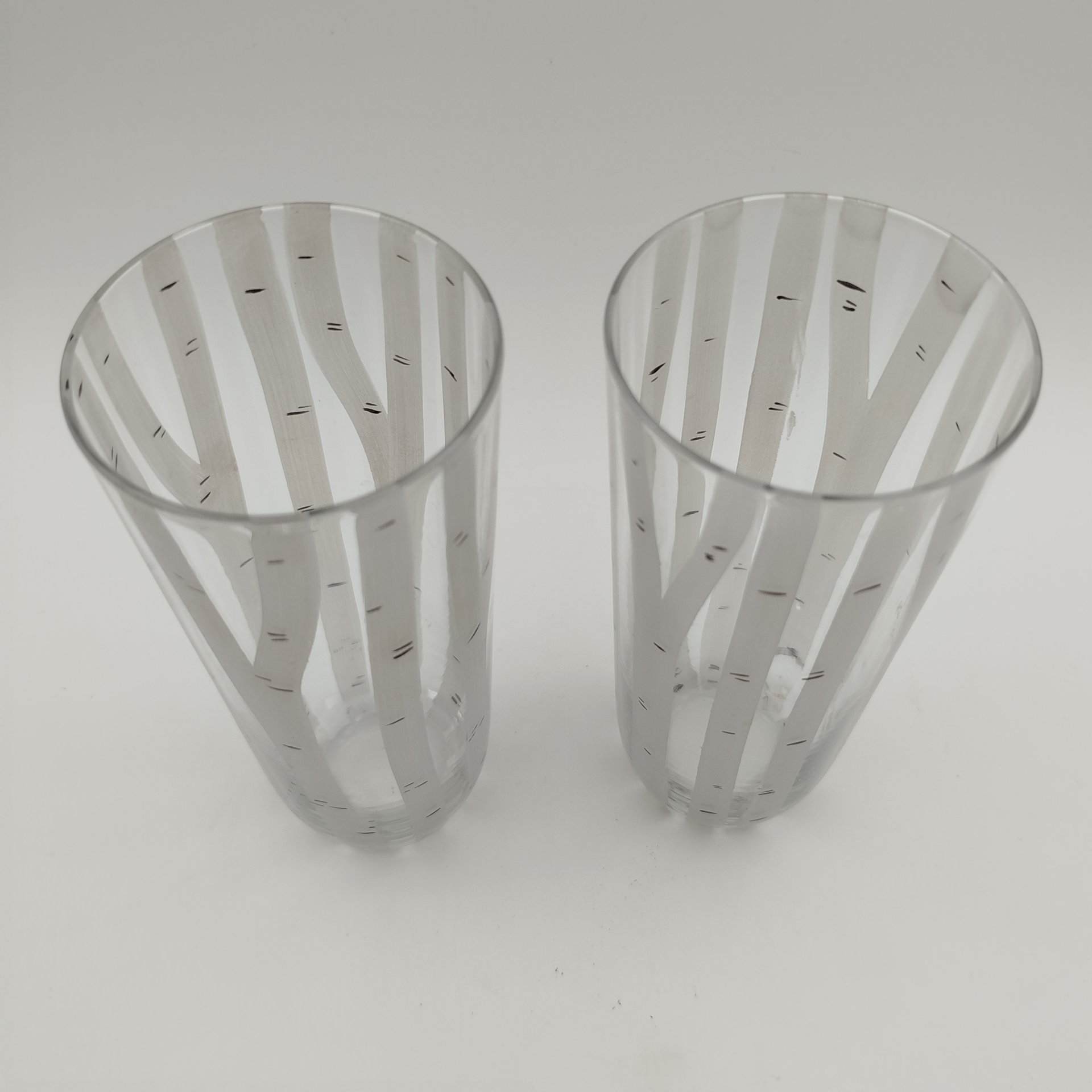 Пара стаканов из набора для прохладительных напитков "Берёзка", автор В. А. Филимонова, стекло, роспись, Дятьковский хрустальный завод, СССР, 1960-1980 гг.