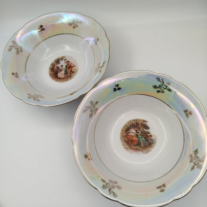 Набор из 2-х салатников "Мадонна", фарфор, деколь, люстр, золочение, Kahla, ГДР, 1960-1980 гг.