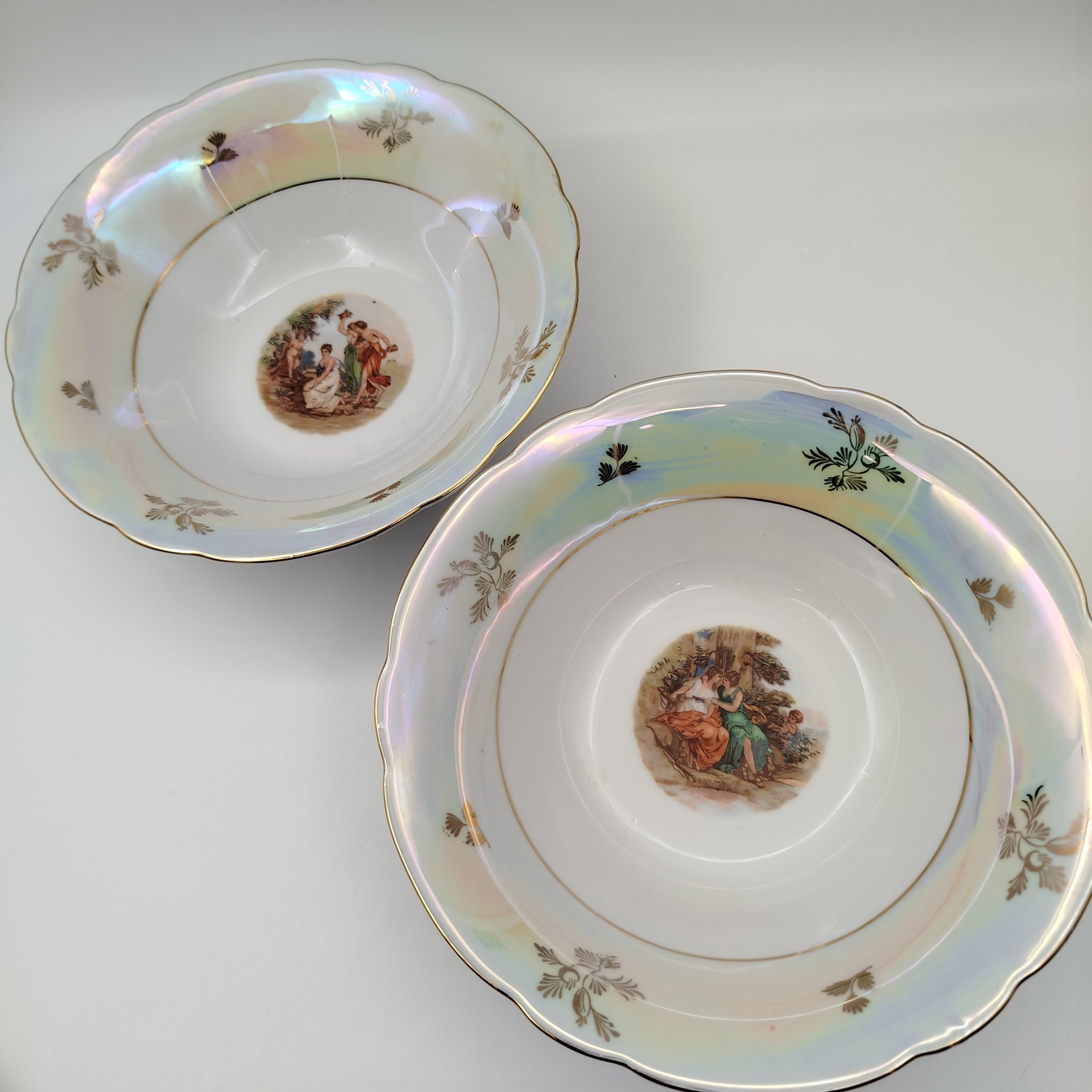 Набор из 2-х салатников "Мадонна", фарфор, деколь, люстр, золочение, Kahla, ГДР, 1960-1980 гг.