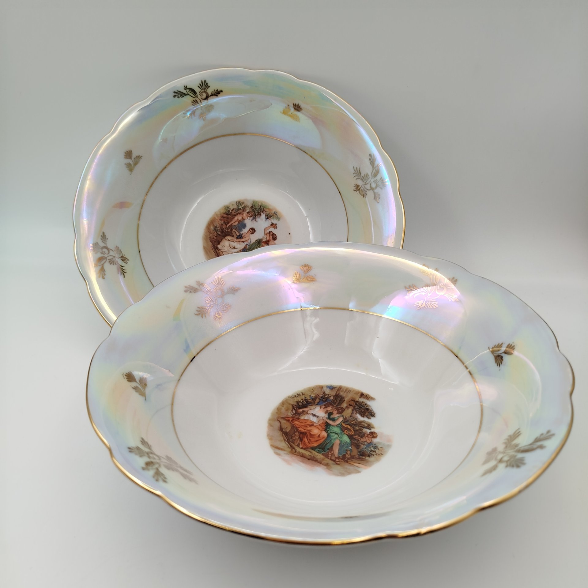 Набор из 2-х салатников "Мадонна", фарфор, деколь, люстр, золочение, Kahla, ГДР, 1960-1980 гг.