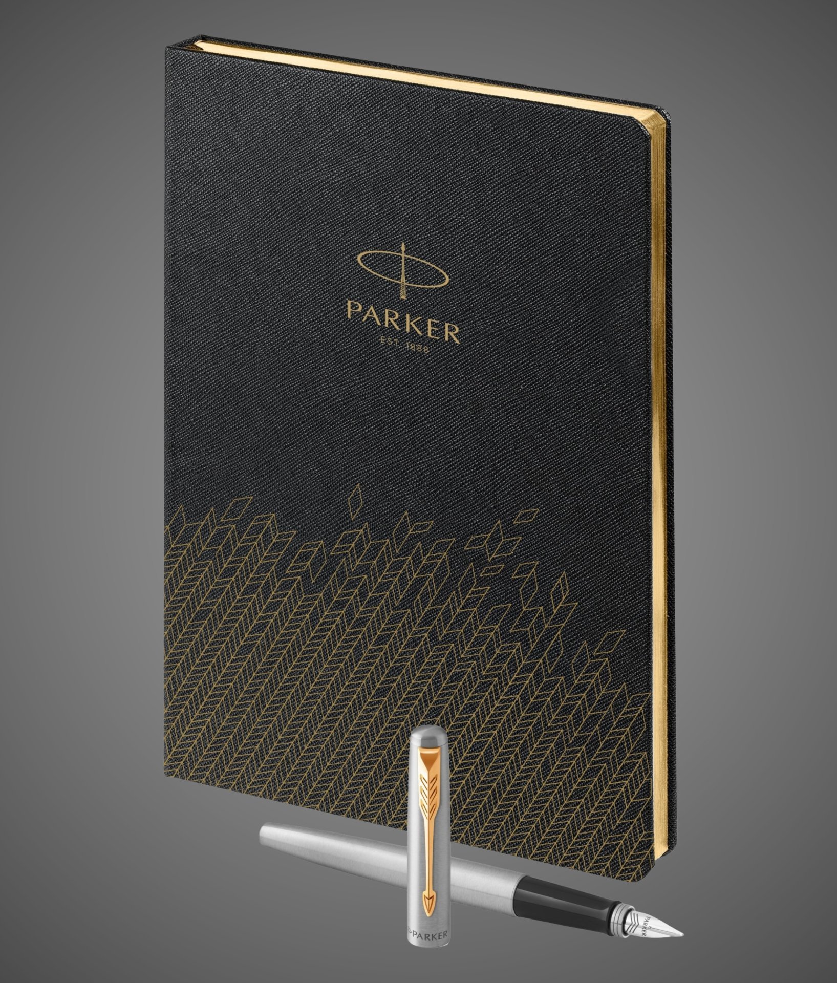 Подарочный набор: Ручка перьевая Parker Jotter Stainless Steel GT, Mblue и Ежедневник недатированный, чёрный, Металлы: нержавеющая сталь, позолота, позолота, хром