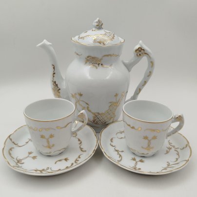 Сервиз кофейный с растительным декором тет-а-тет, Cerabel Porcelaine de Baldour, фарфор, золочения, Бельгия, 1934-1977 гг.