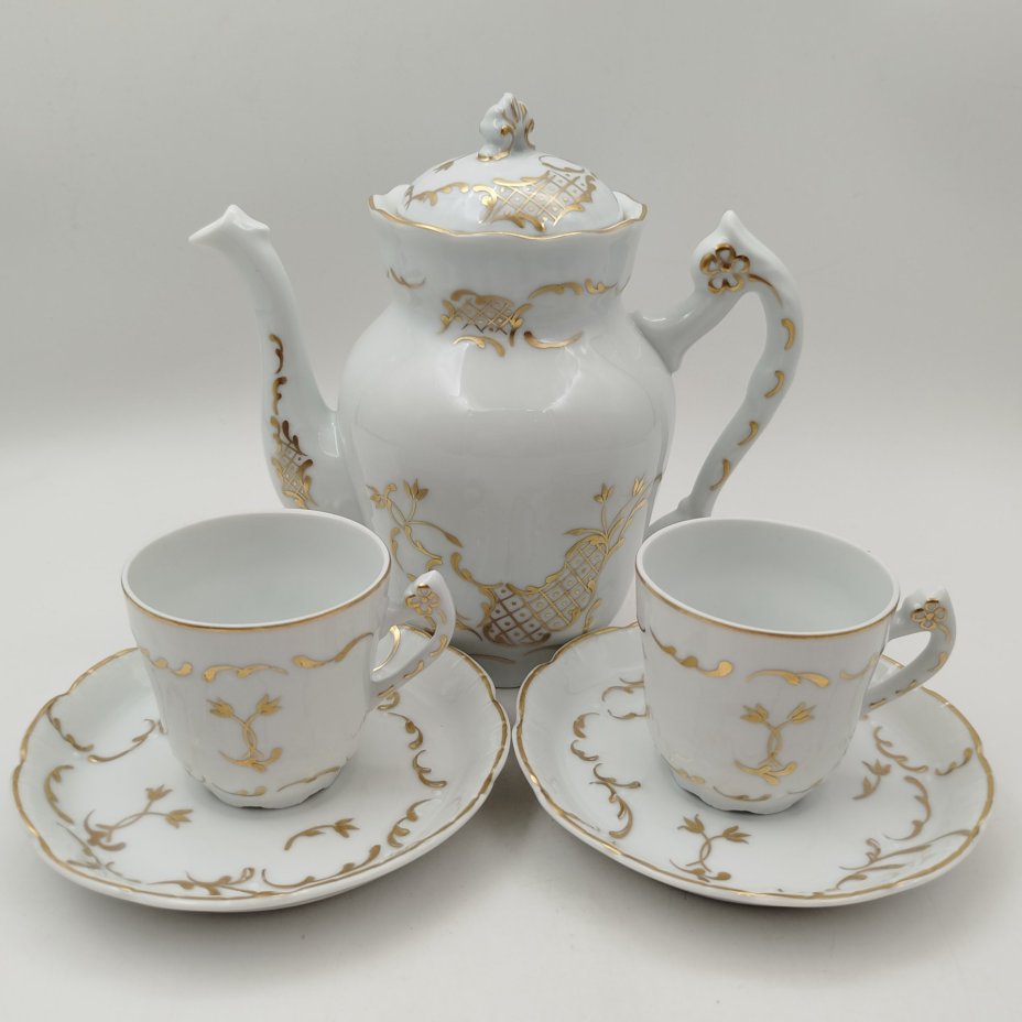 Сервиз кофейный с растительным декором тет-а-тет, Cerabel Porcelaine de Baldour, фарфор, золочения, Бельгия, 1934-1977 гг.