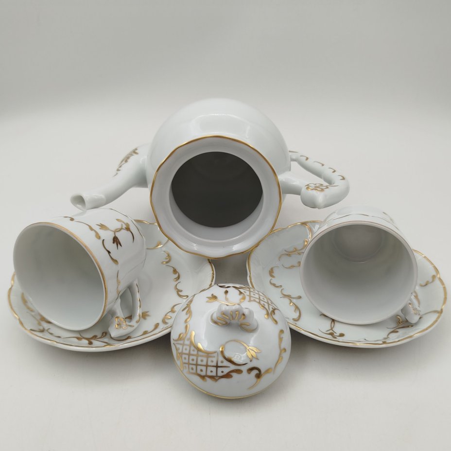 Сервиз кофейный с растительным декором тет-а-тет, Cerabel Porcelaine de Baldour, фарфор, золочения, Бельгия, 1934-1977 гг.