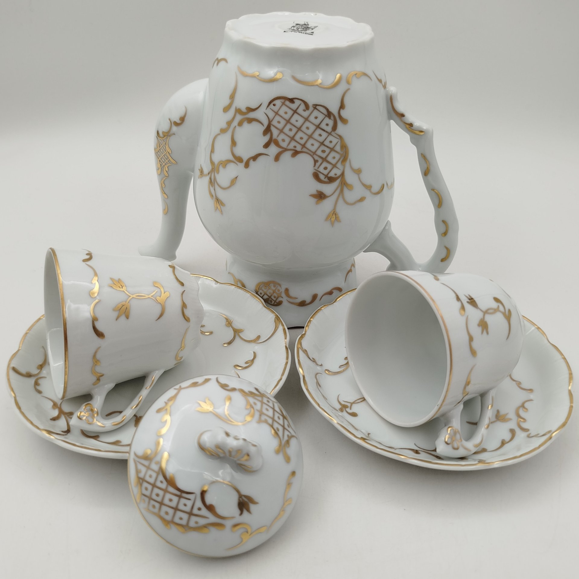 Сервиз кофейный с растительным декором тет-а-тет, Cerabel Porcelaine de Baldour, фарфор, золочения, Бельгия, 1934-1977 гг.