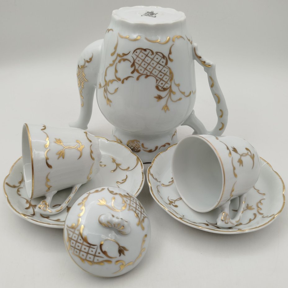 Сервиз кофейный с растительным декором тет-а-тет, Cerabel Porcelaine de Baldour, фарфор, золочения, Бельгия, 1934-1977 гг.