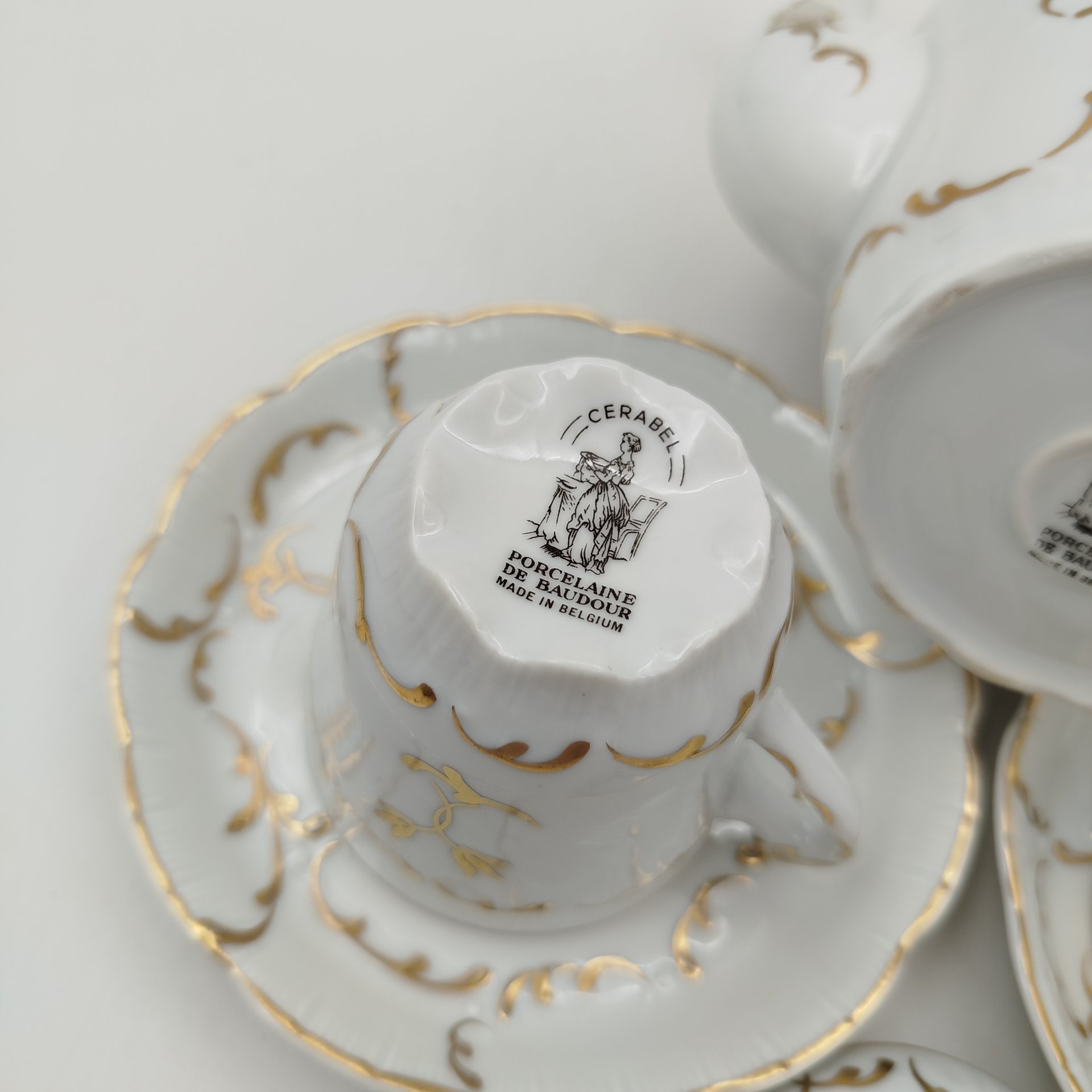 Сервиз кофейный с растительным декором тет-а-тет, Cerabel Porcelaine de Baldour, фарфор, золочения, Бельгия, 1934-1977 гг.