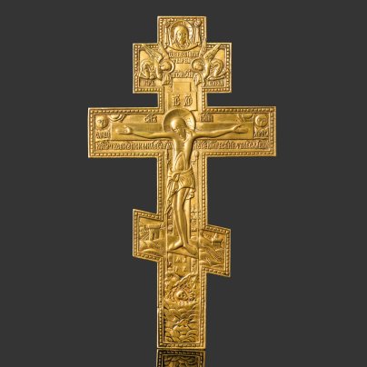 Крест киотный "Распятие Христово" с растительным декором на обороте