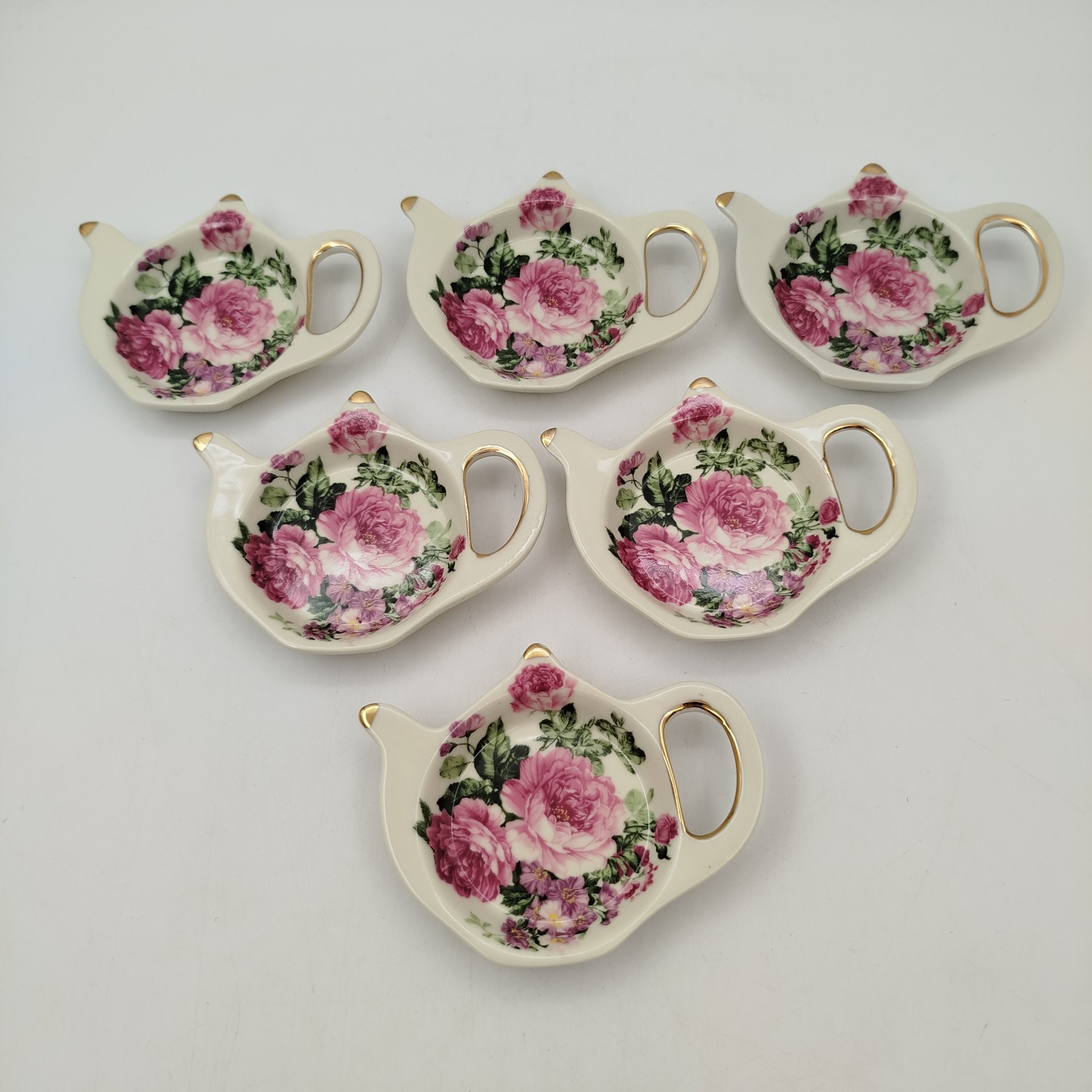 Сервиз чайный "Royal collection" с цветочным декором на 6 персон (6 чайных пар, 6 подставок и 6 ложек) в оригинальной коробке, фарфор, печать, Китай, 2000-2020 гг.