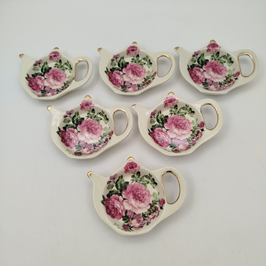 Сервиз чайный "Royal collection" с цветочным декором на 6 персон (6 чайных пар, 6 подставок и 6 ложек) в оригинальной коробке, фарфор, печать, Китай, 2000-2020 гг.