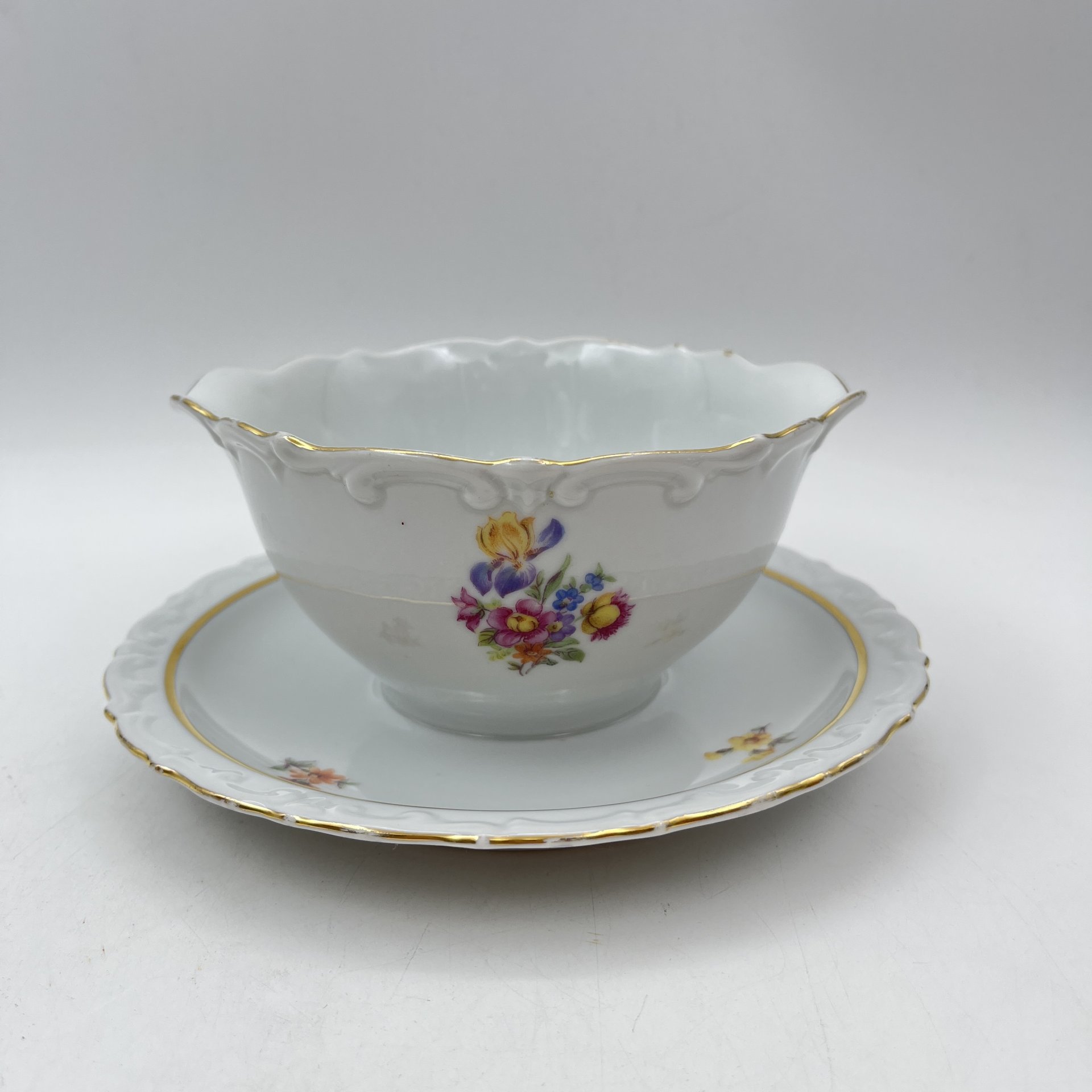 Соусник с цветочным декором, фарфор, деколь, золочение, Kahla, Германия, 1937-1956 гг.
