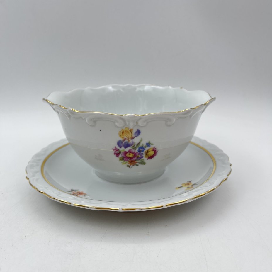 Соусник с цветочным декором, фарфор, деколь, золочение, Kahla, Германия, 1937-1956 гг.