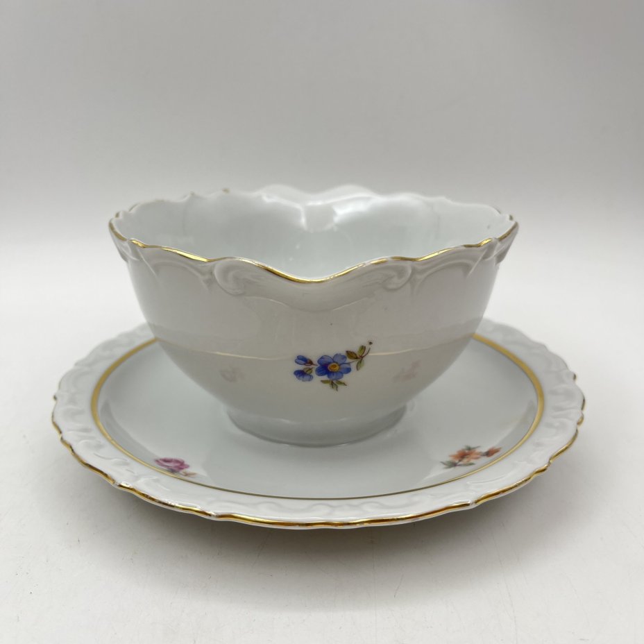 Соусник с цветочным декором, фарфор, деколь, золочение, Kahla, Германия, 1937-1956 гг.