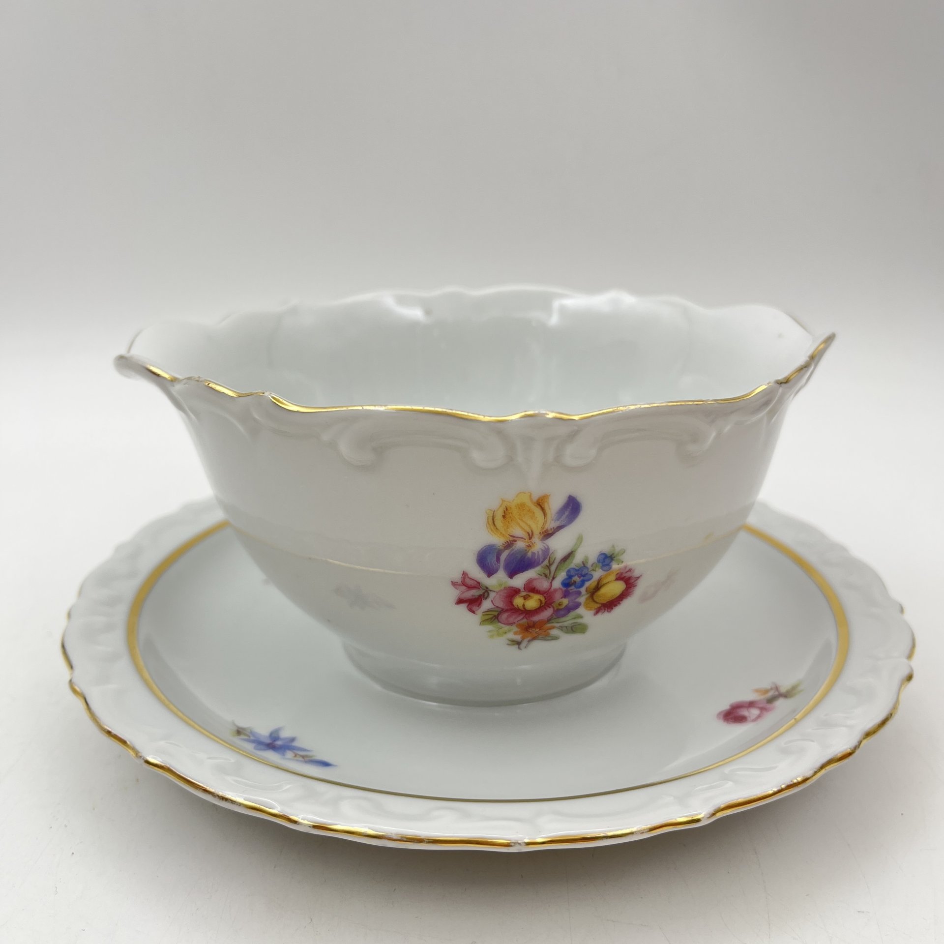 Соусник с цветочным декором, фарфор, деколь, золочение, Kahla, Германия, 1937-1956 гг.