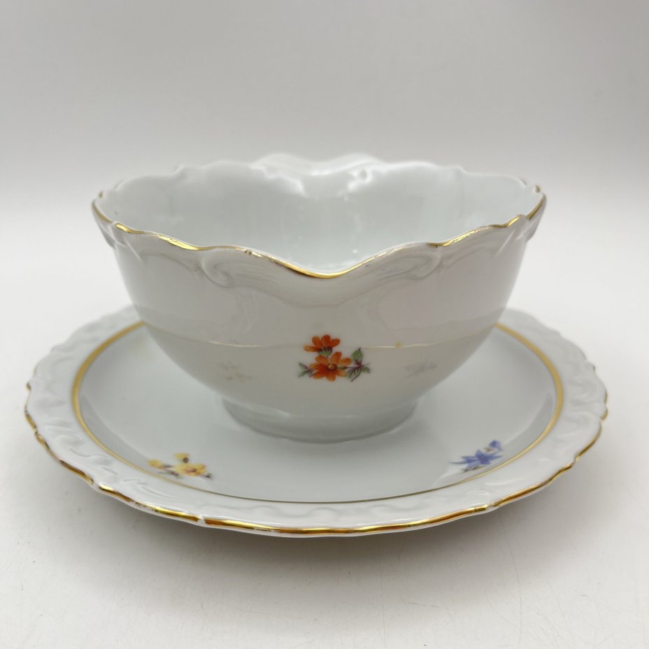 Соусник с цветочным декором, фарфор, деколь, золочение, Kahla, Германия, 1937-1956 гг.