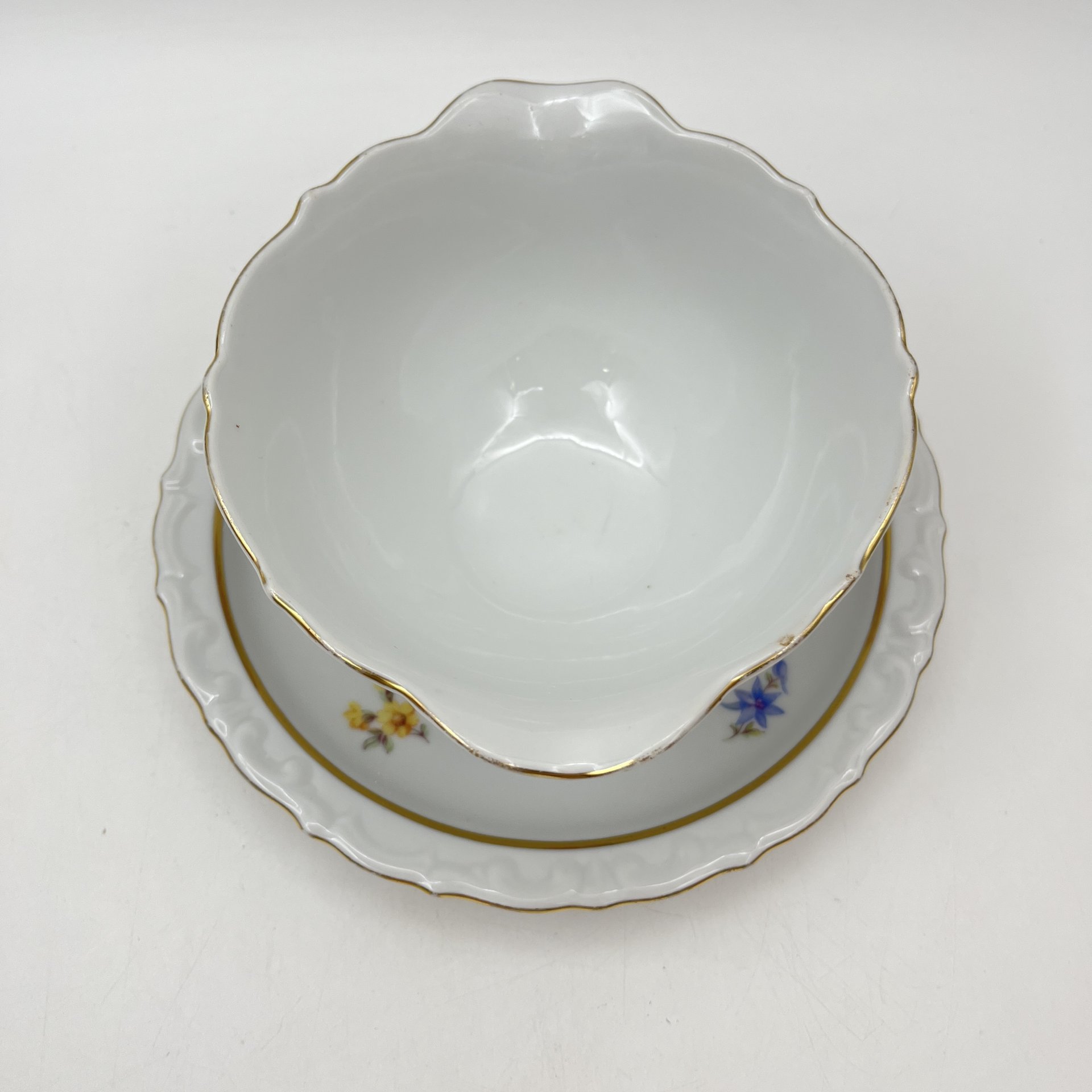 Соусник с цветочным декором, фарфор, деколь, золочение, Kahla, Германия, 1937-1956 гг.