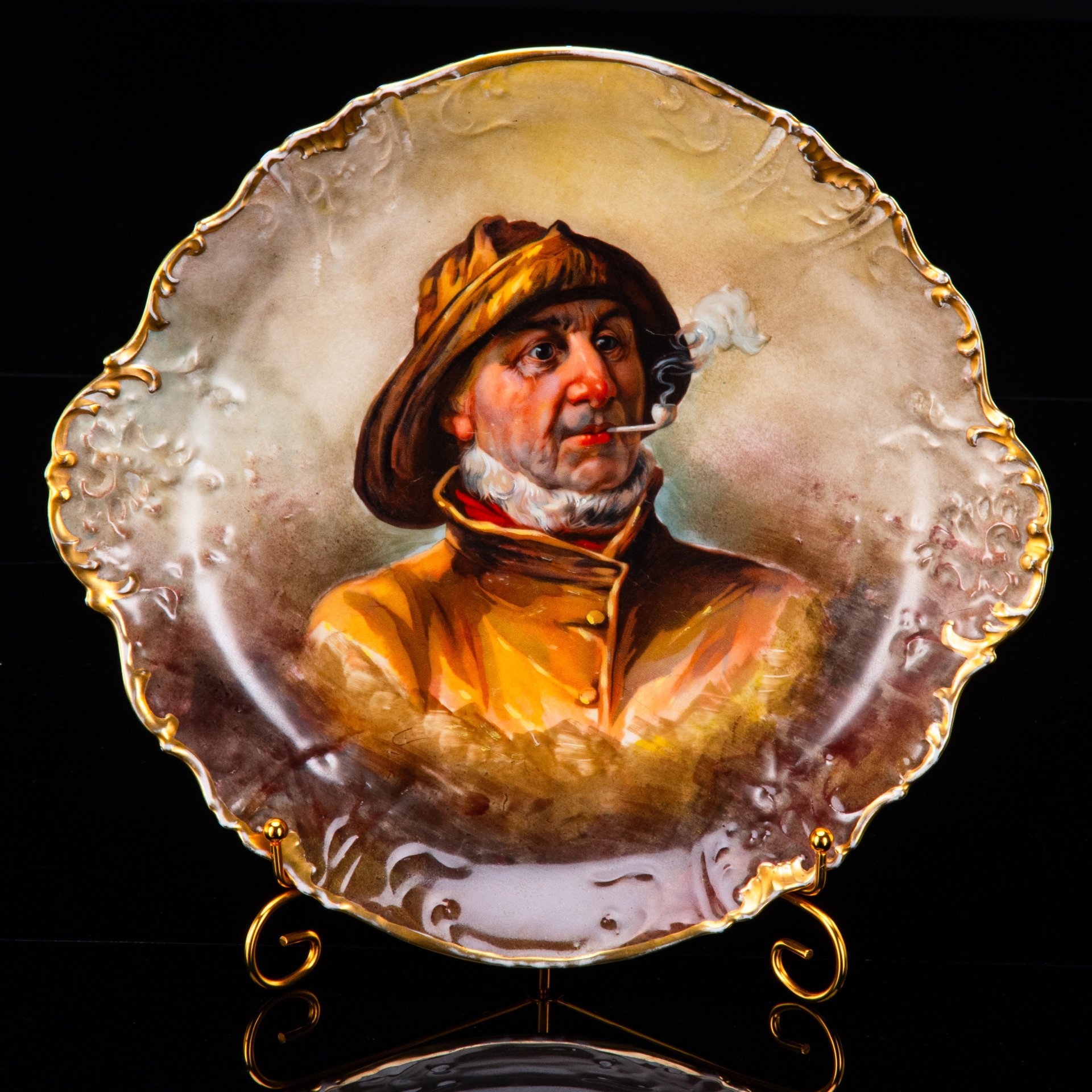 Блюдо "Рыбак с трубкой", G. D&C, фарфор, деколь с подрисовкой, золочение, Limoges, Limoges