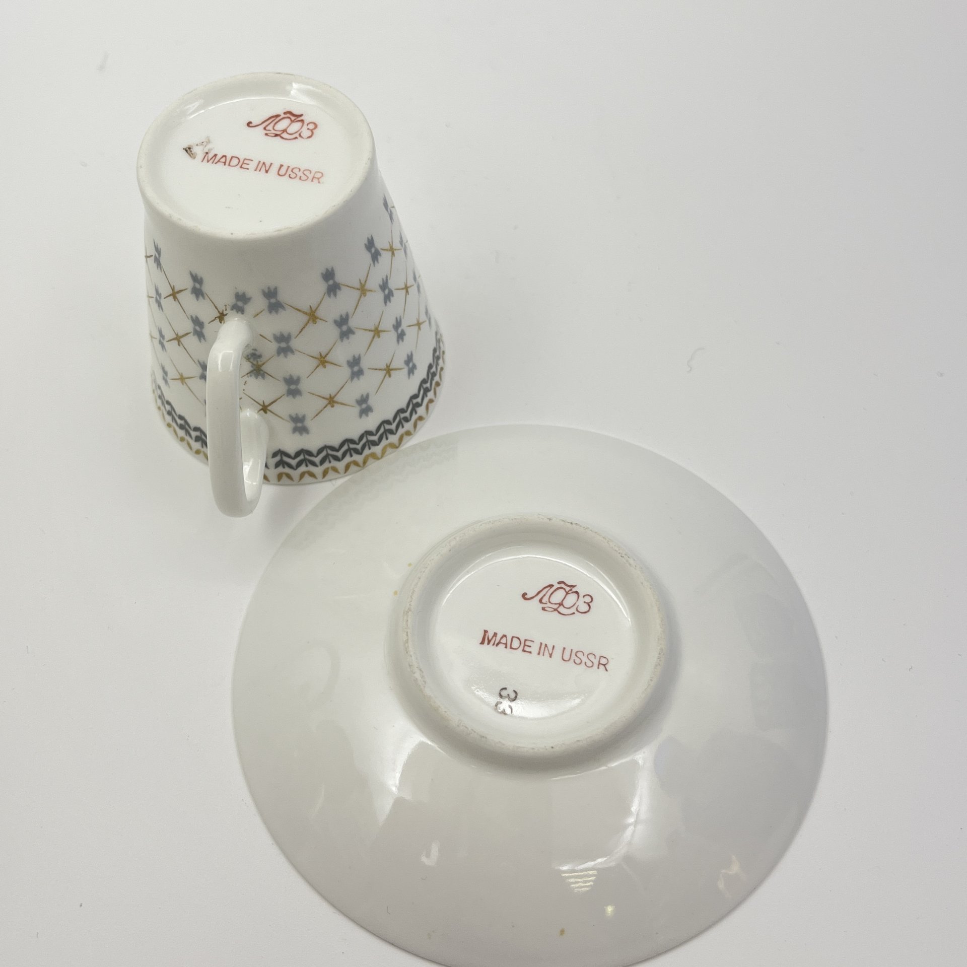 Пара кофейная, фарфор, деколь, золочение, Ленинградский фарфоровый завод (ЛФЗ), СССР, 1970-1990 гг.