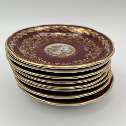 Набор из 8-ми блюдец "Мадонна" с растительным декором, фарфор, деколь, крытье, золочение, Oscar Schlegelmilch, ГДР, 1953-1972 гг.