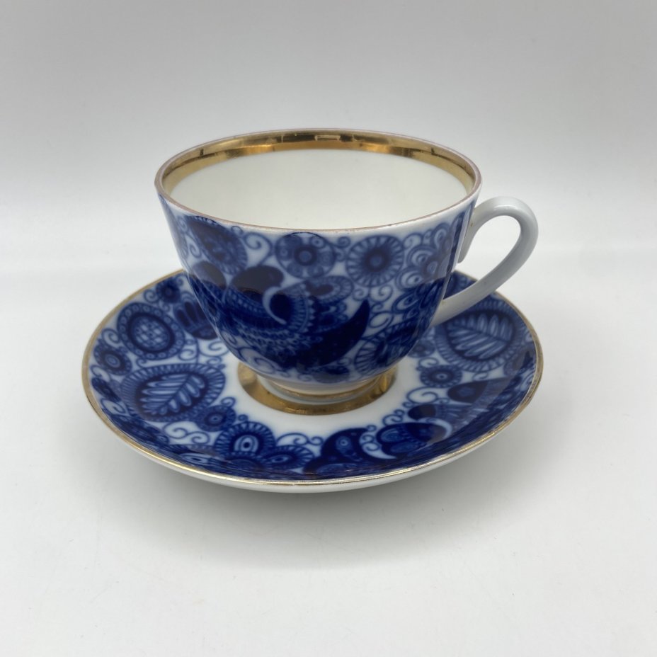 Пара чайная "Жар-птица", фарфор, деколь, золочение, Ленинградский фарфоровый завод (ЛФЗ), СССР, 1980-1990 гг.