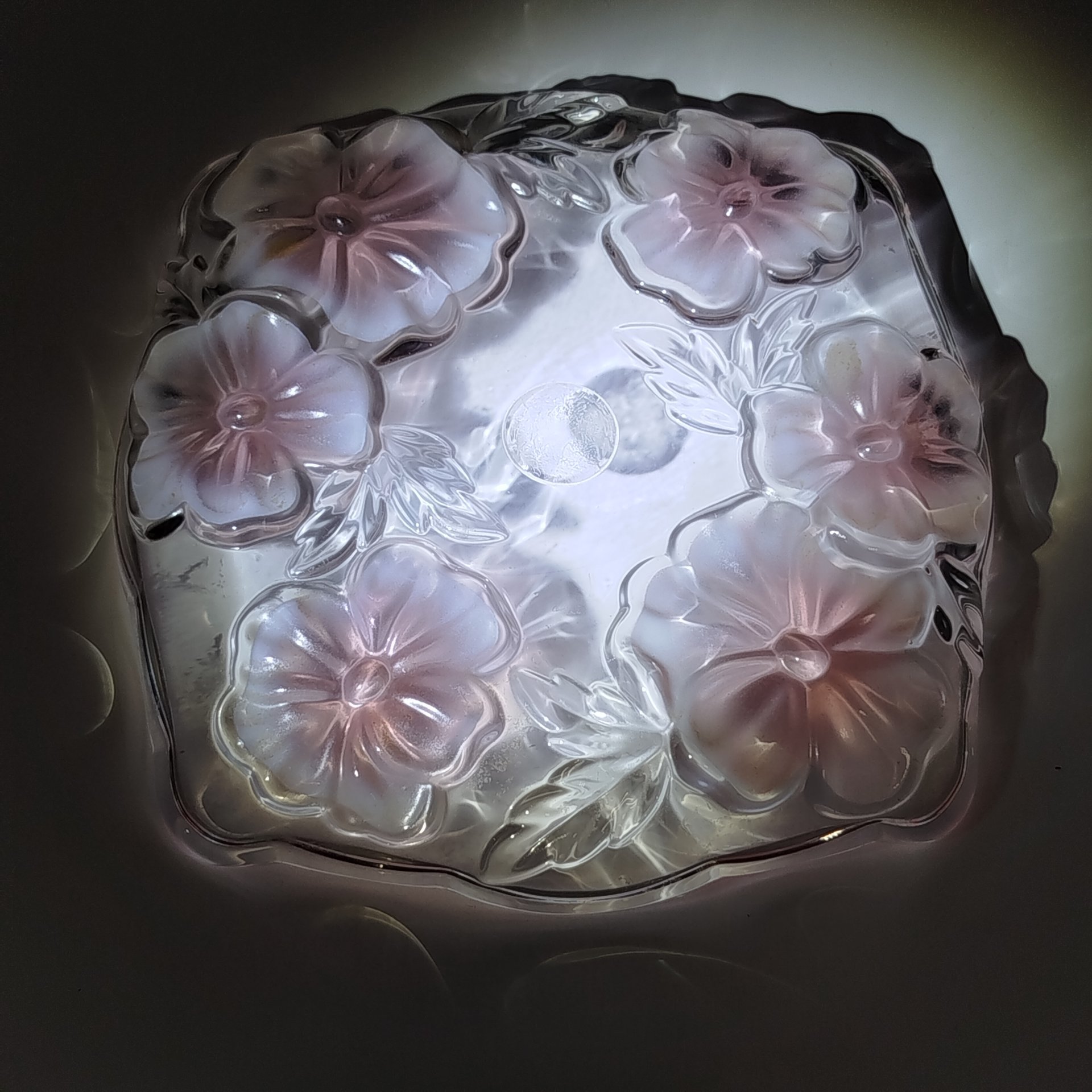 Блюдо сервировочное (конфетница) с рельефным цветочным декором, стекло, матирование, Walther Glas, Германия, 1990-2010 гг.