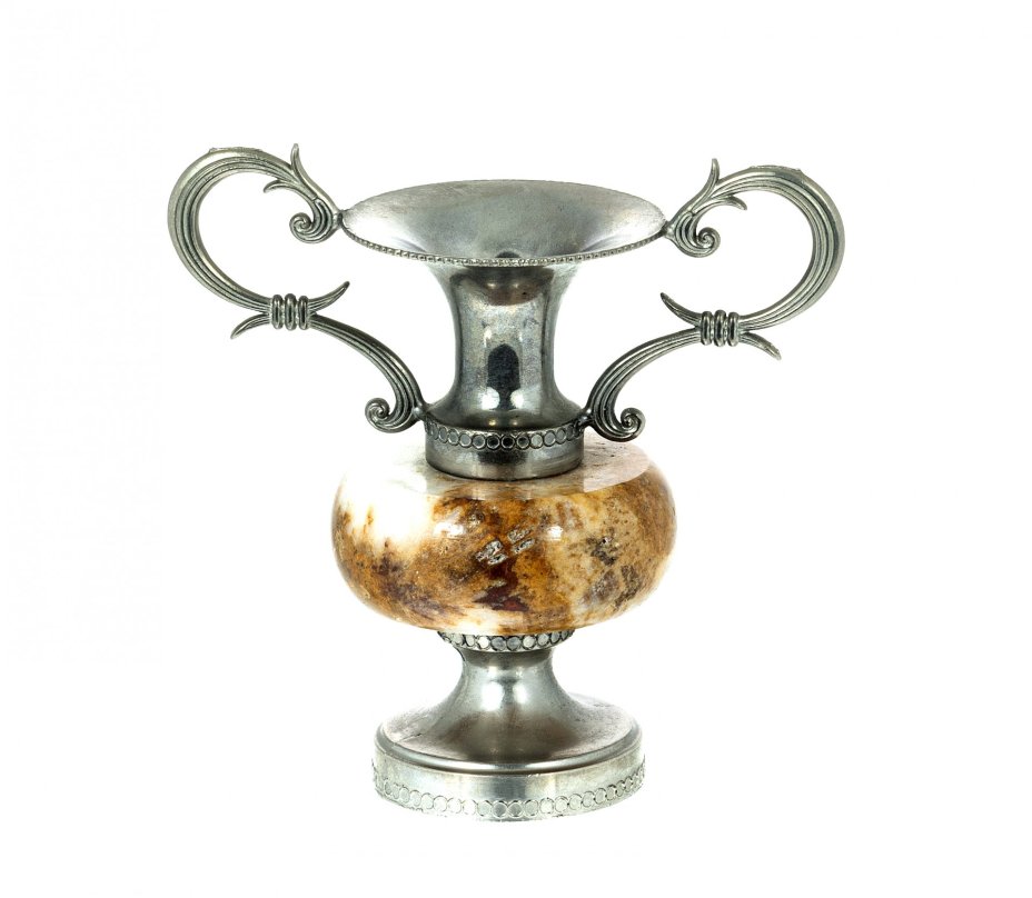 Ваза декоративная с фигурными ручками, металл, оникс, Западная Европа, 1970-1990 гг.