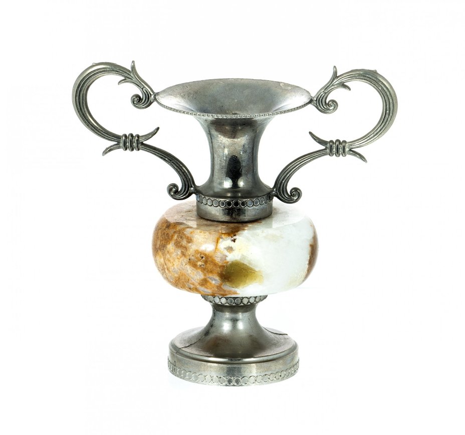 Ваза декоративная с фигурными ручками, металл, оникс, Западная Европа, 1970-1990 гг.