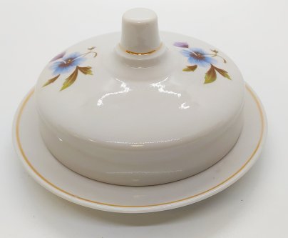 Маслёнка с цветочным декором, фарфор, деколь, золочение, Дулевский фарфоровый завод (Дулёво), Российская Федерация, 1998 г., Дулевский фарфоровый завод (Дулёво)