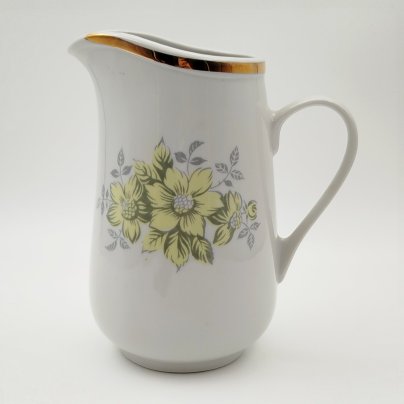 Кувшин с цветочным декором, фарфор, деколь, золочение, Рижский фарфорово-фаянсовый завод, СССР, 1960-1980 гг.