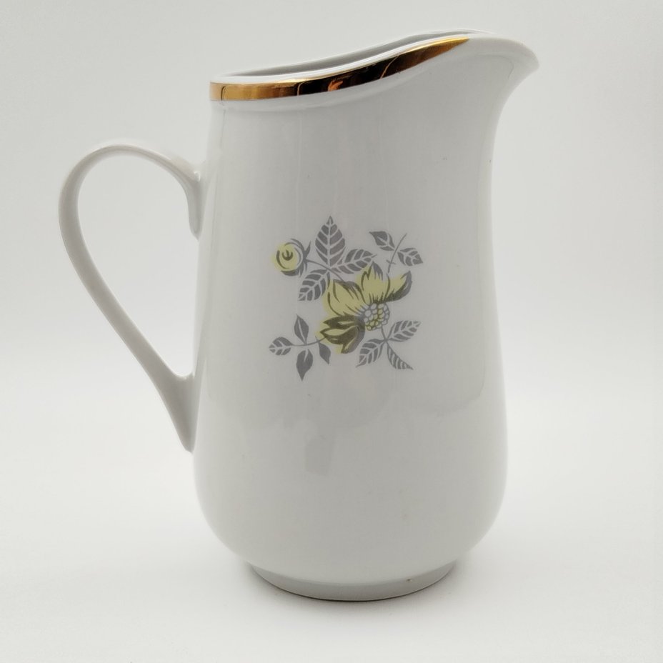 Кувшин с цветочным декором, фарфор, деколь, золочение, Рижский фарфорово-фаянсовый завод, СССР, 1960-1980 гг.