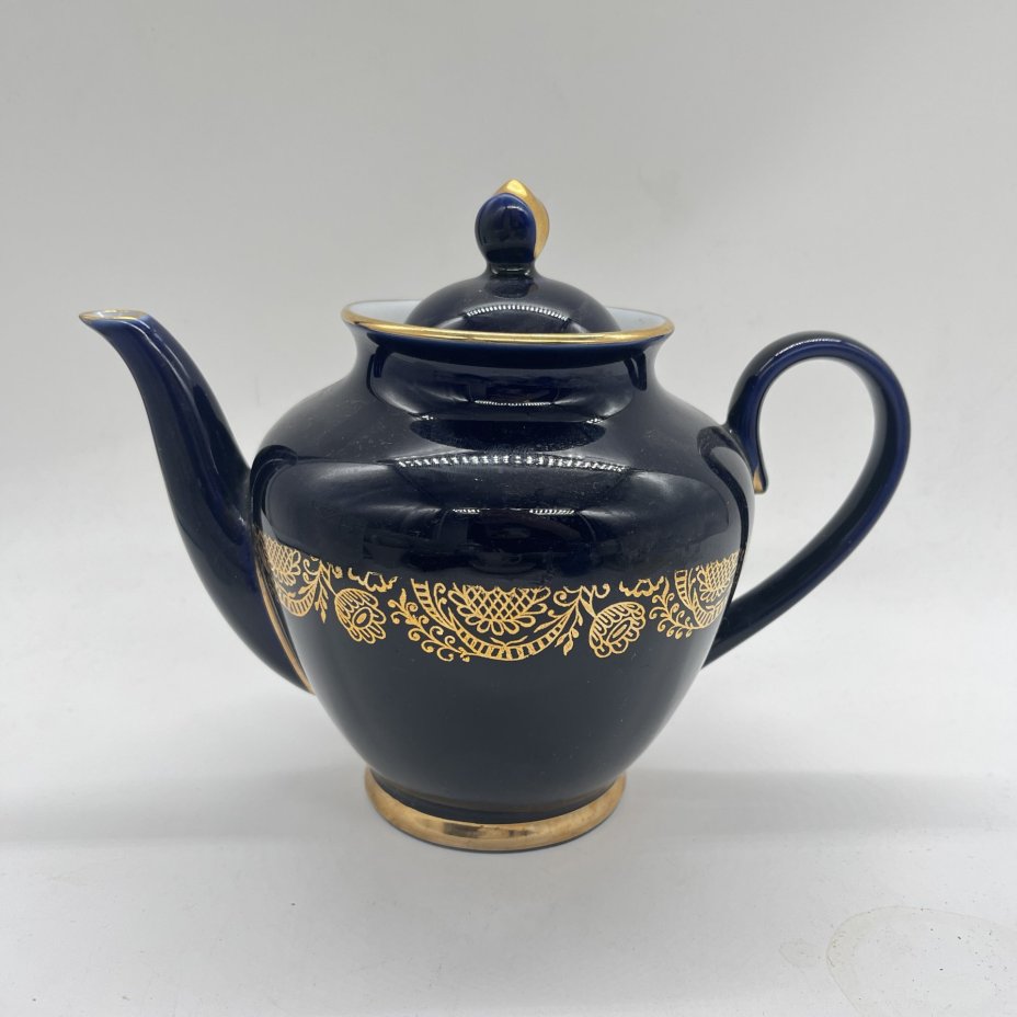 Чайник заварочный с орнаментальным декором, фарфор, кобальт, золочение, Ленинградский фарфоровый завод (ЛФЗ), СССР, 1970-1990 гг.