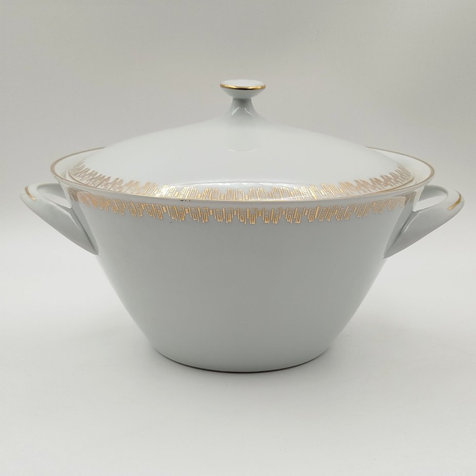 Супница с геометрическим орнаментом вдоль борта, фарфор, золочение, Moritz Zdekauer (MZ), Чехословакия, 1960-1980 гг.