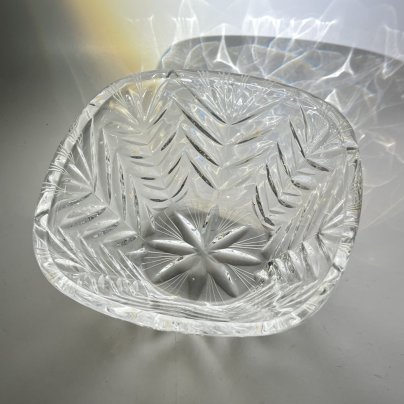Салатник квадратной формы с цветочным декором, стекло, пресс, алмазная грань, СССР, 1970-1990 гг.