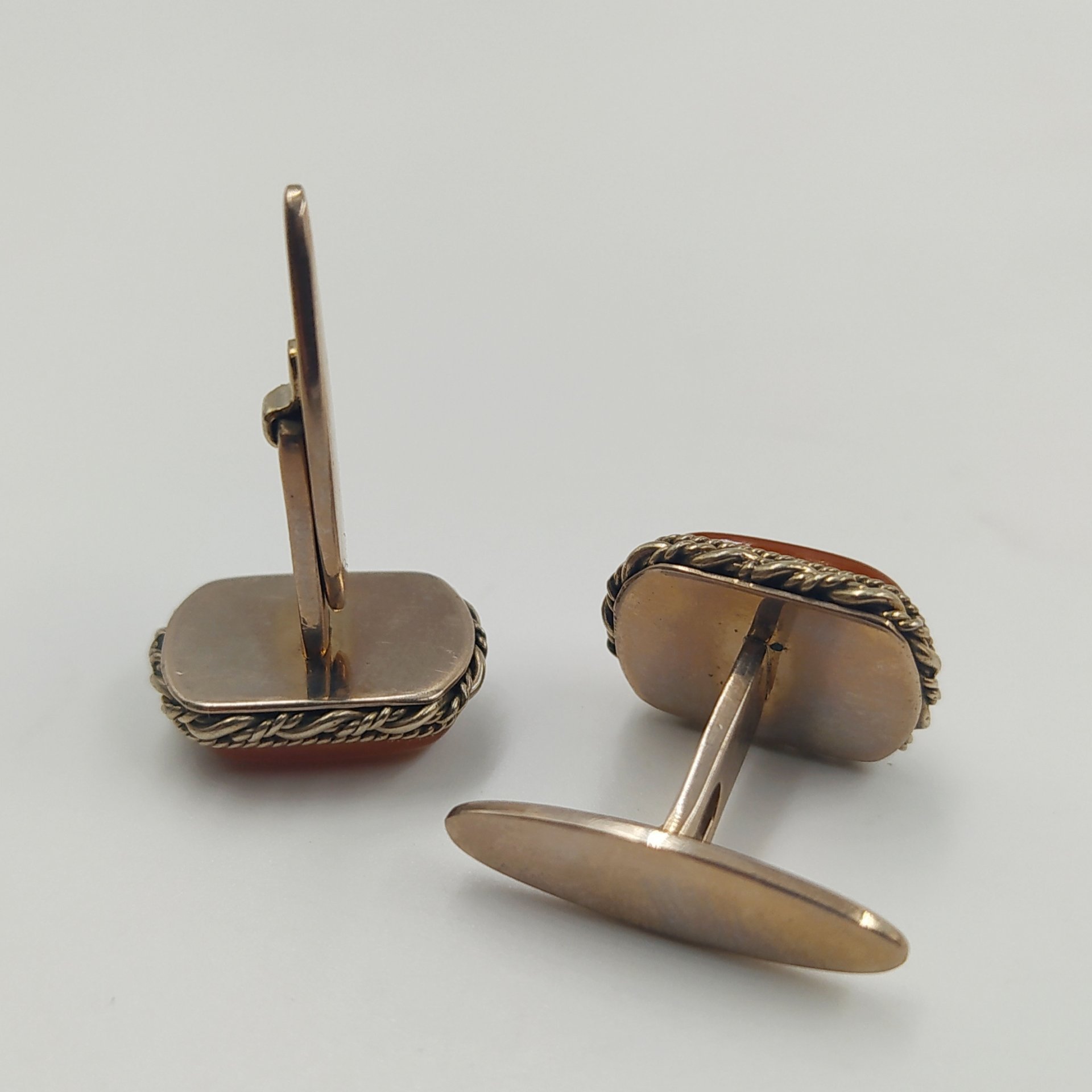 Запонки винтажные, металл, янтарь, СССР, 1970-1990 гг.